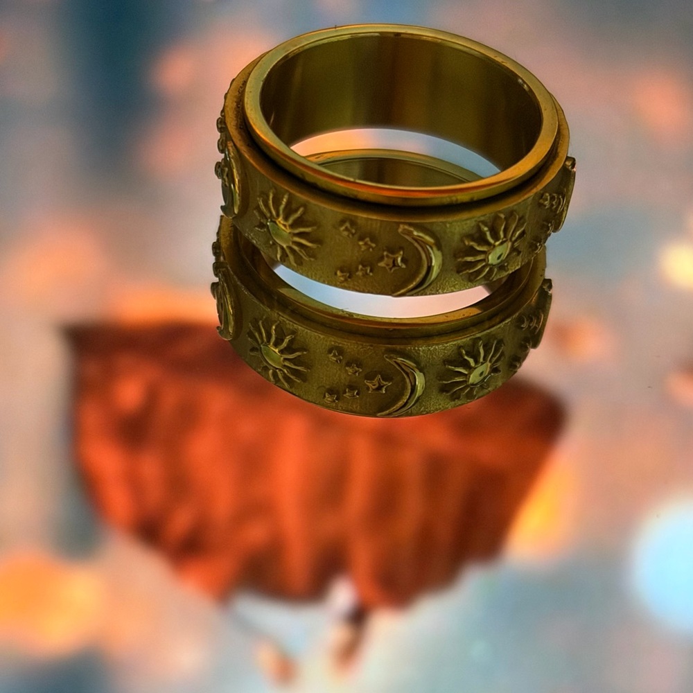 Gold Sun and Moon Band Ring
